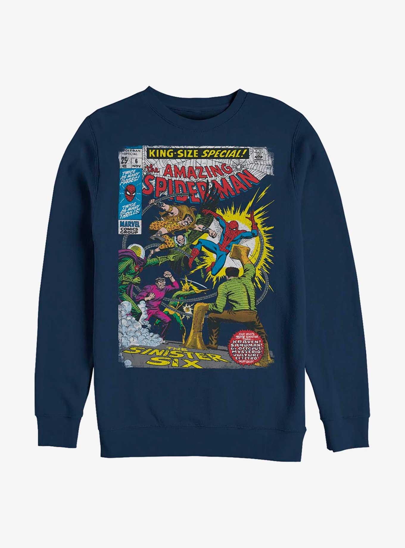 Marvel Spider-Man The Sinister Six Comic Crewneck, NAVY, hi-res