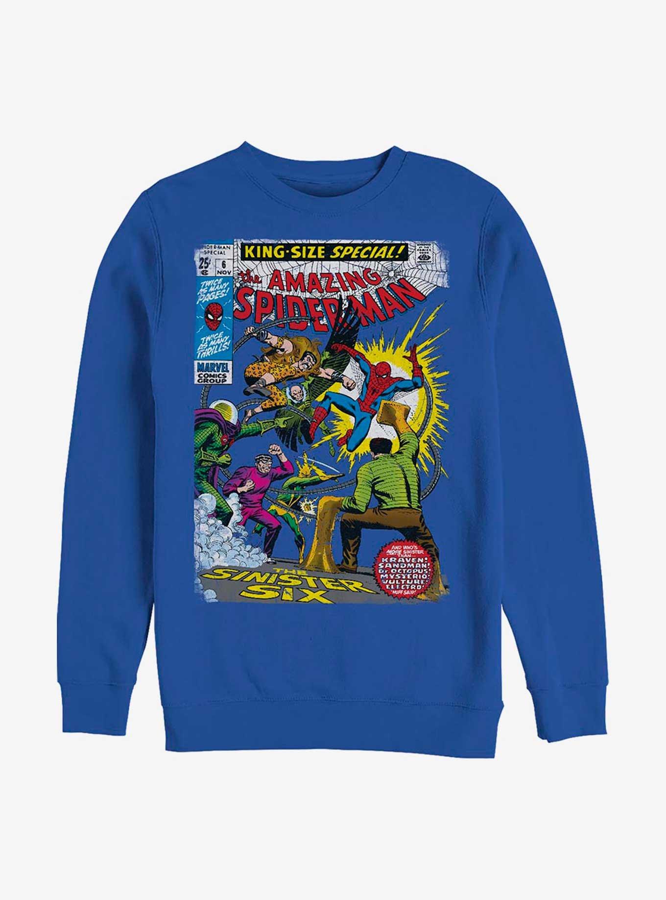 Marvel Spider-Man The Sinister Six Comic Crewneck, ROYAL, hi-res