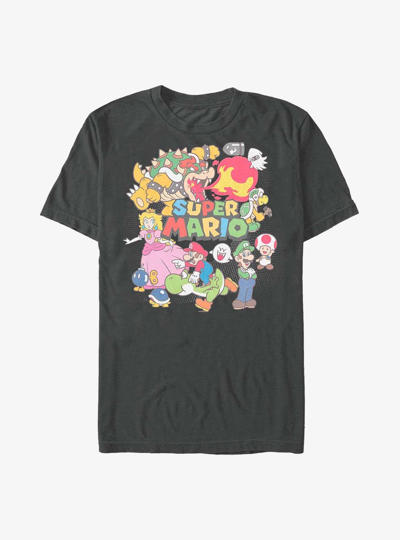 Nintendo Super Mario Color Character Collage T-Shirt, CHARCOAL, hi-res