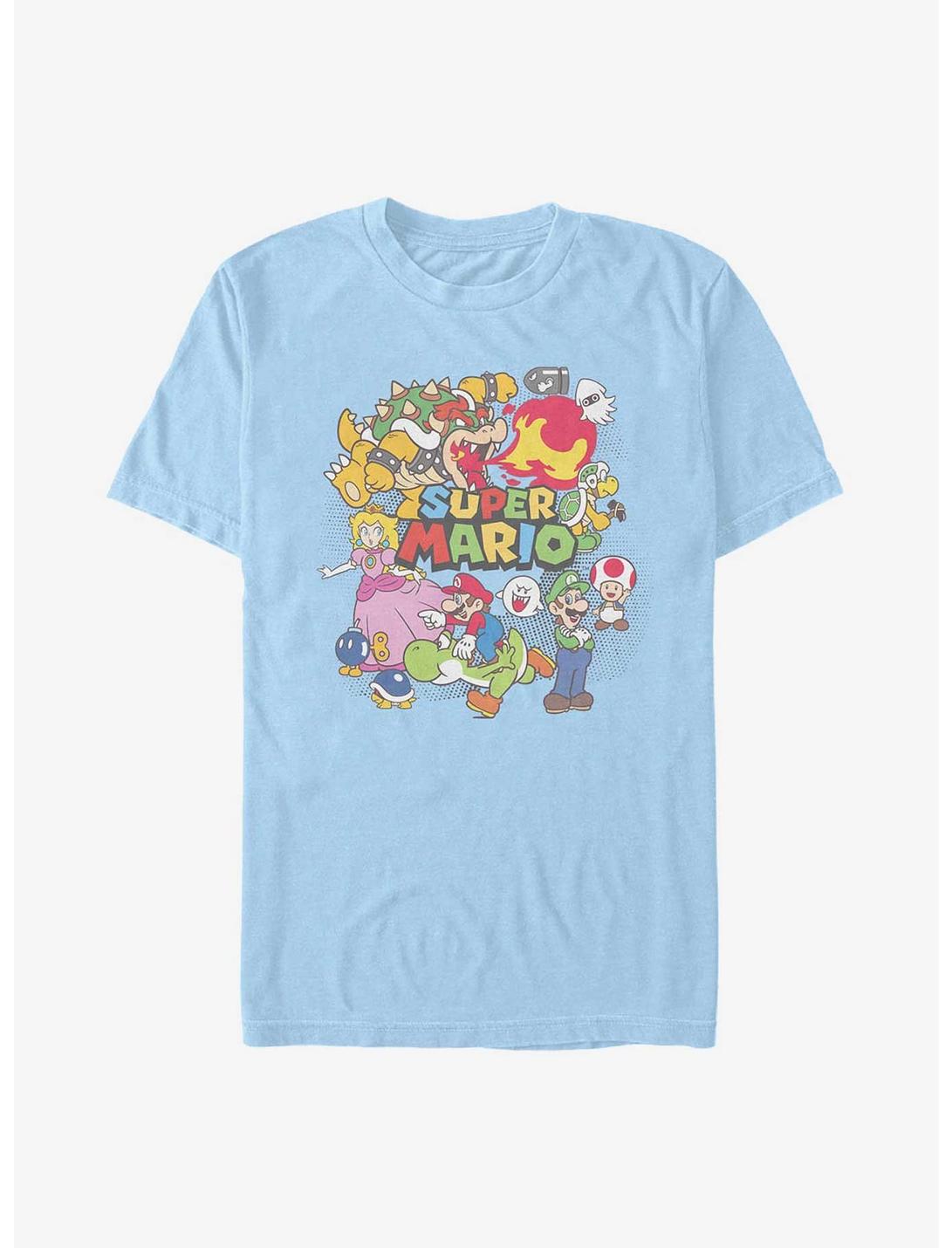 Nintendo Mario Color Character Collage T-Shirt, LT BLUE, hi-res