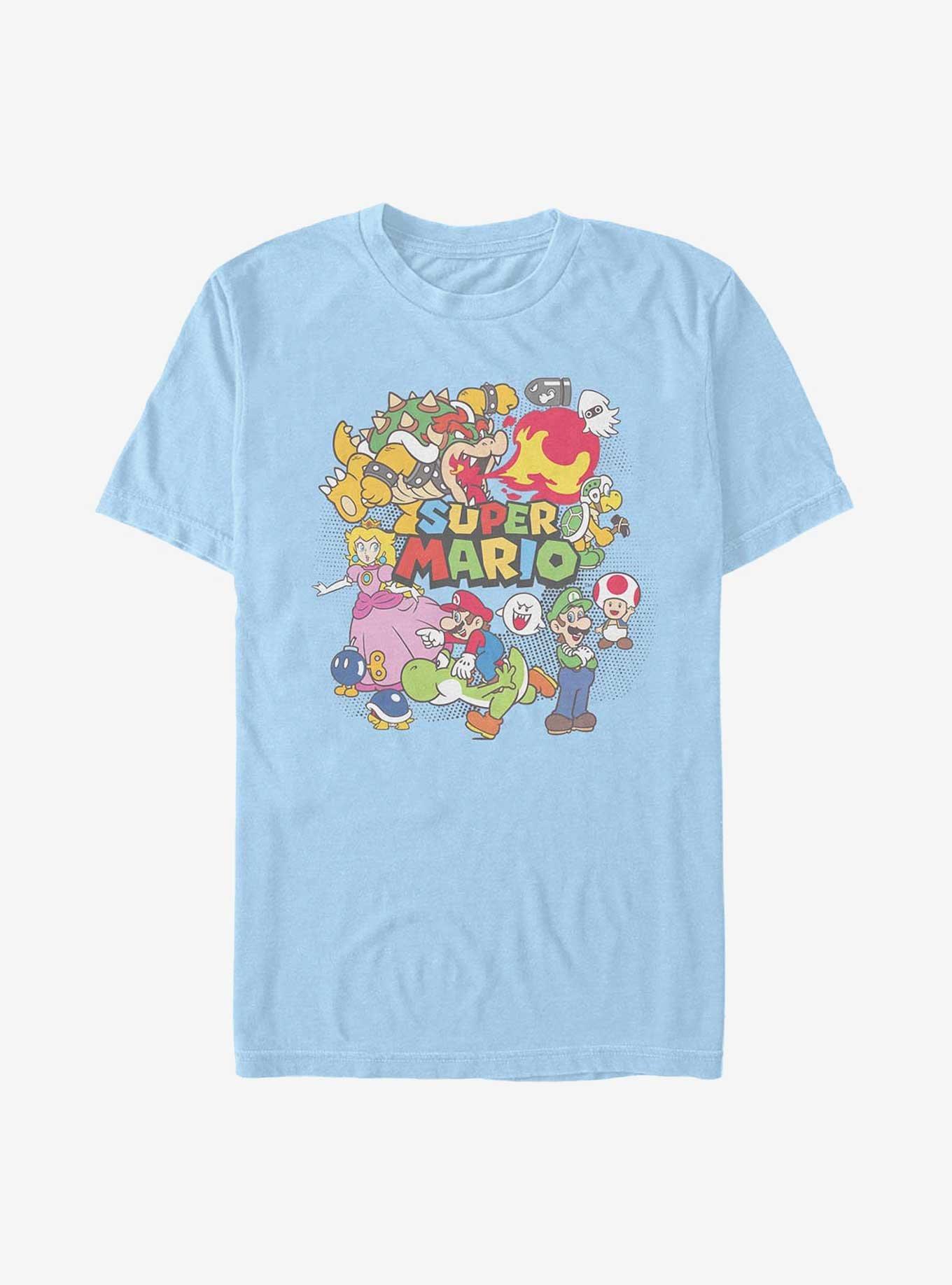 Nintendo Super Mario Color Character Collage T-Shirt, LT BLUE, hi-res