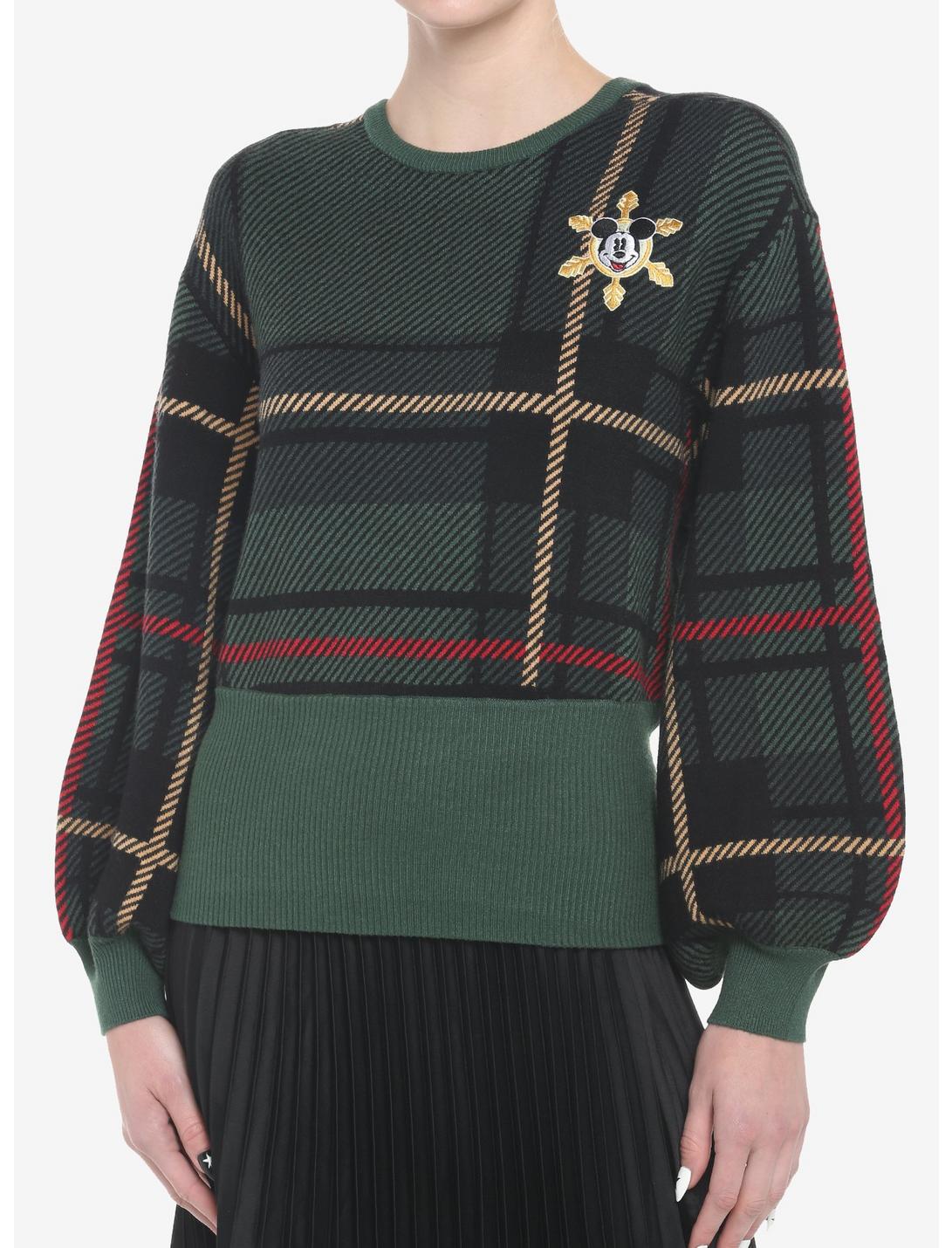 Her Universe Disney Holiday Plaid Mickey Mouse Knit Sweater, PLAID - GREEN, hi-res