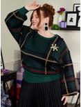 Her Universe Disney Holiday Plaid Mickey Mouse Knit Sweater Plus Size, PLAID - GREEN, hi-res