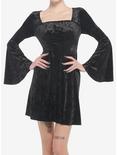 Black Crushed Velvet Bell Sleeve Mini Dress, BLACK, hi-res