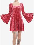 Red Crushed Velvet Bell Sleeve Mini Dress, CHILLI PEPPER, hi-res