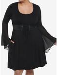 Black Corset Bell Long-Sleeve Dress Plus Size, BLACK, hi-res