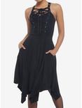 Grommet Lace-Up Hanky Hem Midi Dress, BLACK, hi-res
