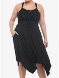 Grommet Lace-Up Hanky Hem Midi Dress Plus Size, BLACK, hi-res