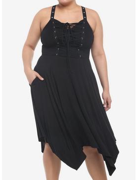 Grommet Lace-Up Hanky Hem Midi Dress Plus Size, , hi-res
