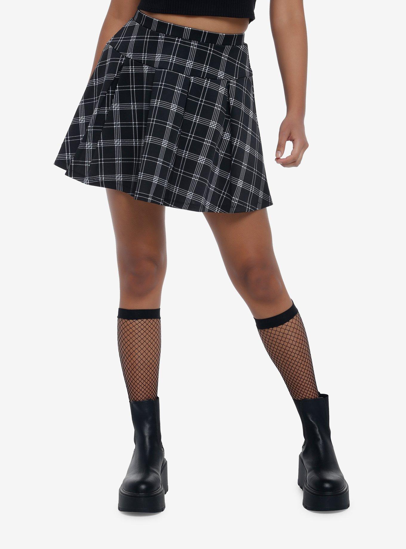 Black Plaid Skirt, PLAID - BLACK, hi-res