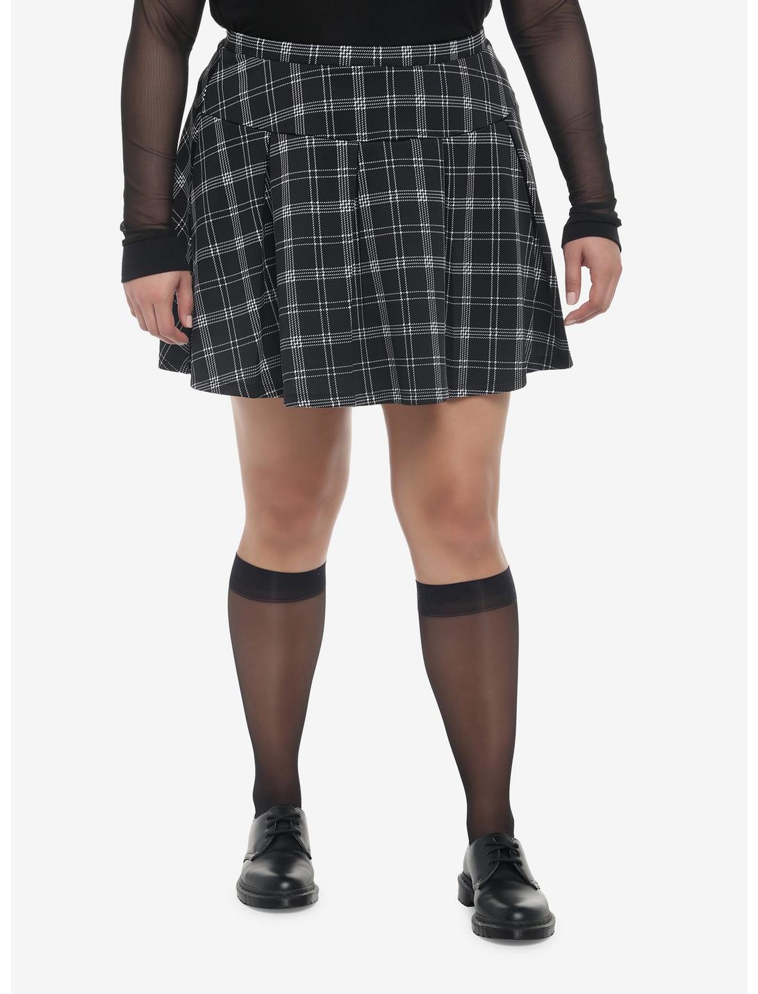 Black Plaid Skirt Plus Size, PLAID - BLACK, hi-res