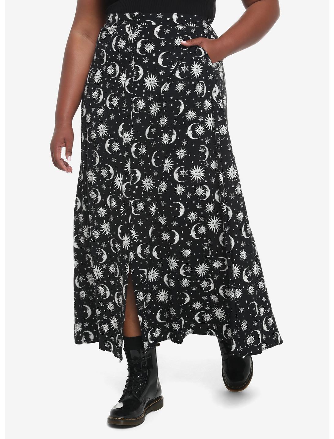 Celestial Button-Front Maxi Skirt Plus Size, CELESTIAL, hi-res