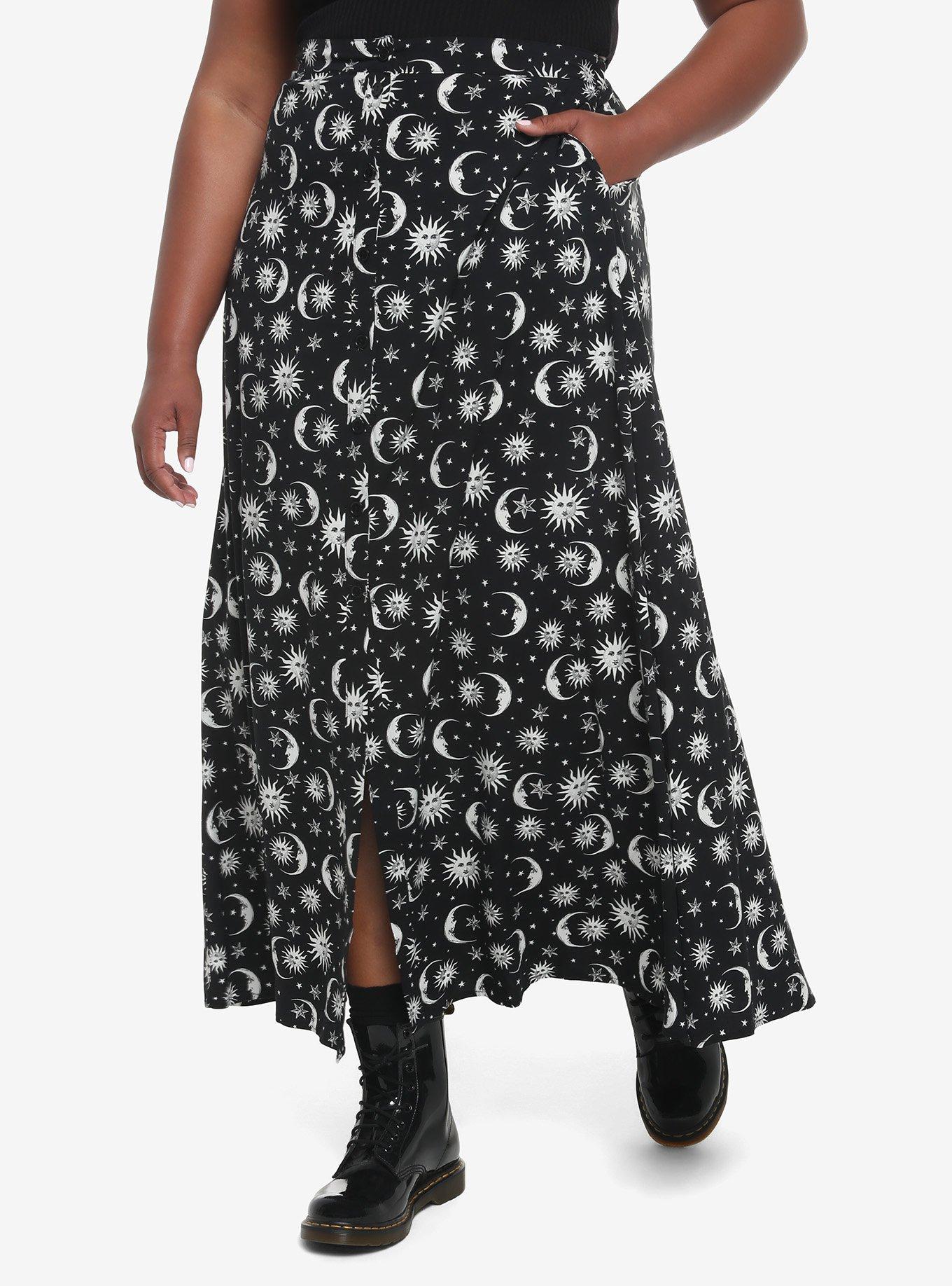 Celestial Button-Front Maxi Skirt Plus Size, CELESTIAL, hi-res