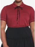 Dark Red Ribbon Tie Woven Button-Up Plus Size, MULTI, hi-res