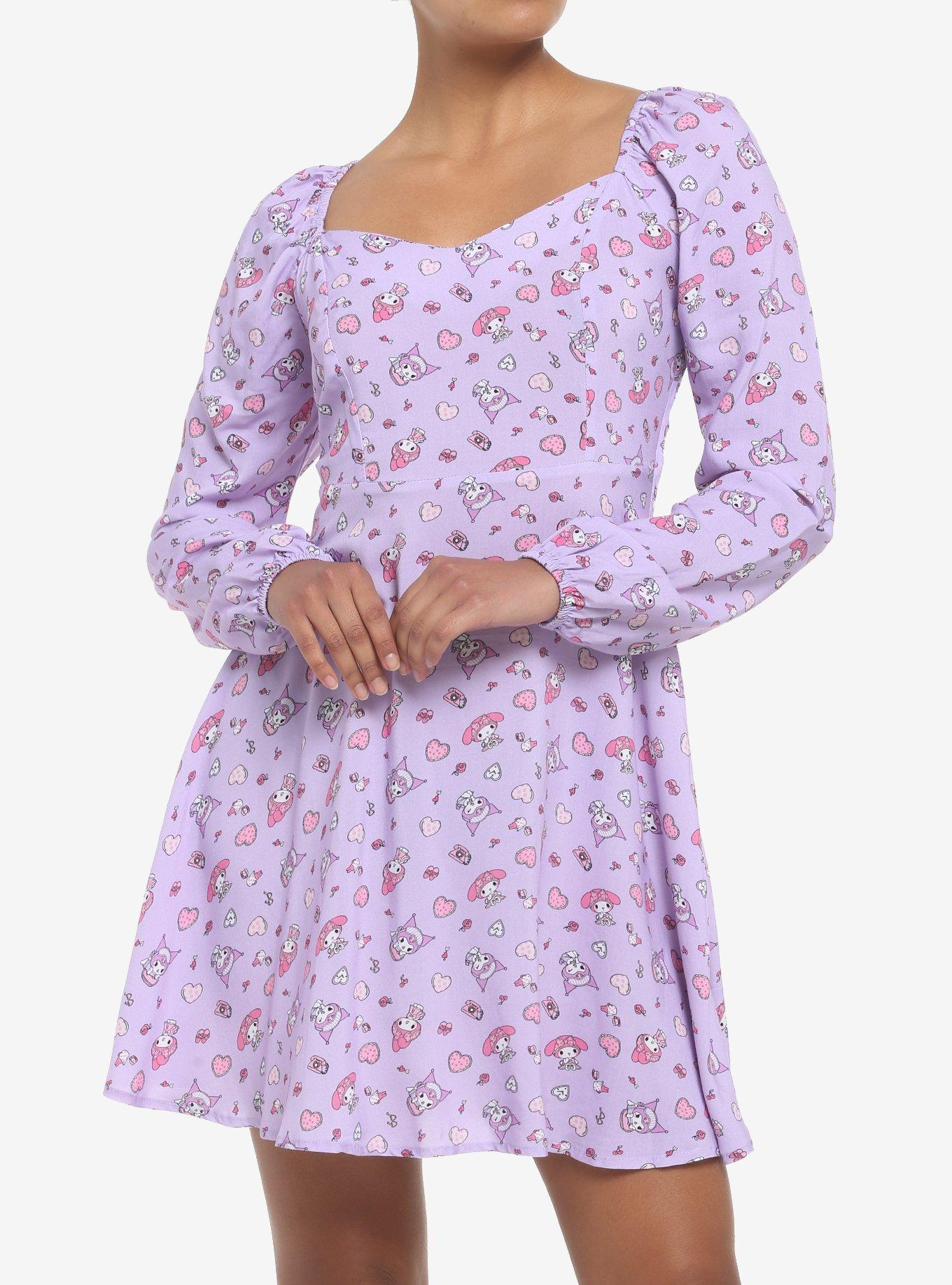 My Melody & Kuromi Sweetheart Long-Sleeve Dress, MULTI, hi-res