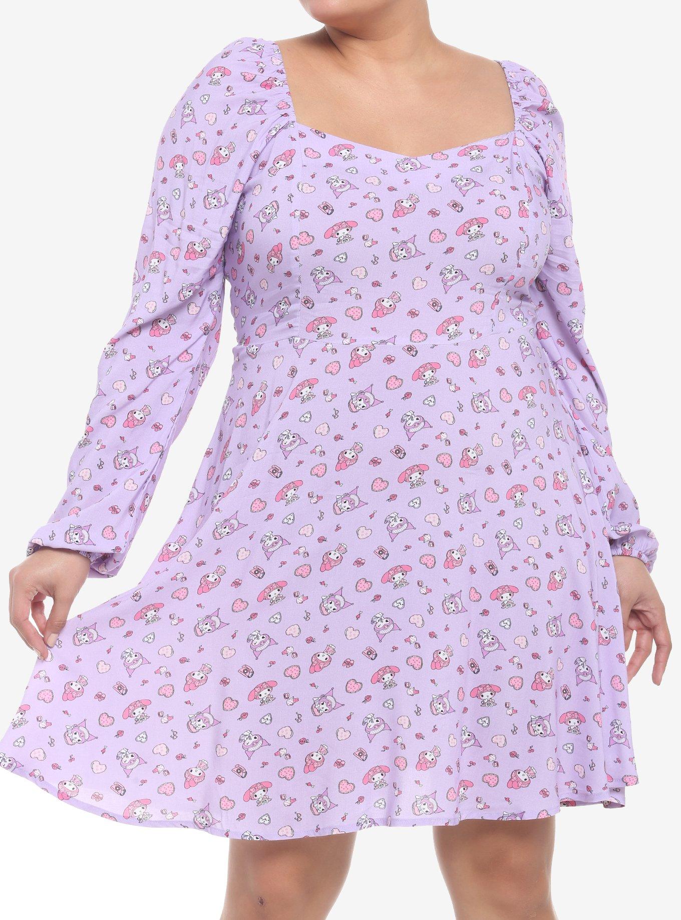 My Melody & Kuromi Sweetheart Long-Sleeve Dress Plus Size, MULTI, hi-res