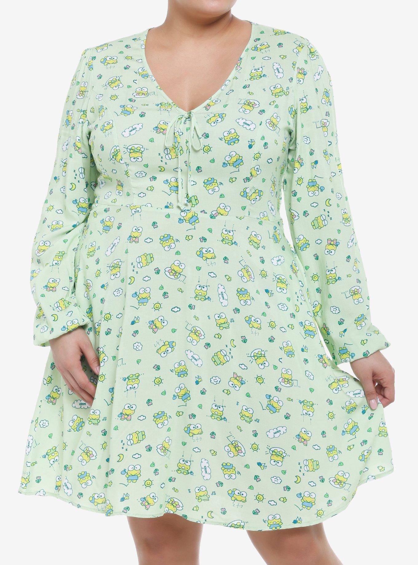 Keroppi Allover Print Long-Sleeve Dress Plus Size, MULTI, hi-res