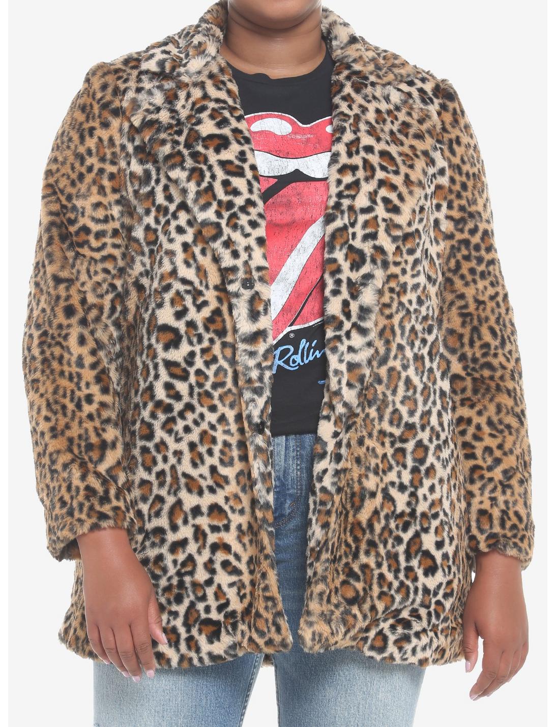Leopard Faux Fur Coat Plus Size, MULTI, hi-res