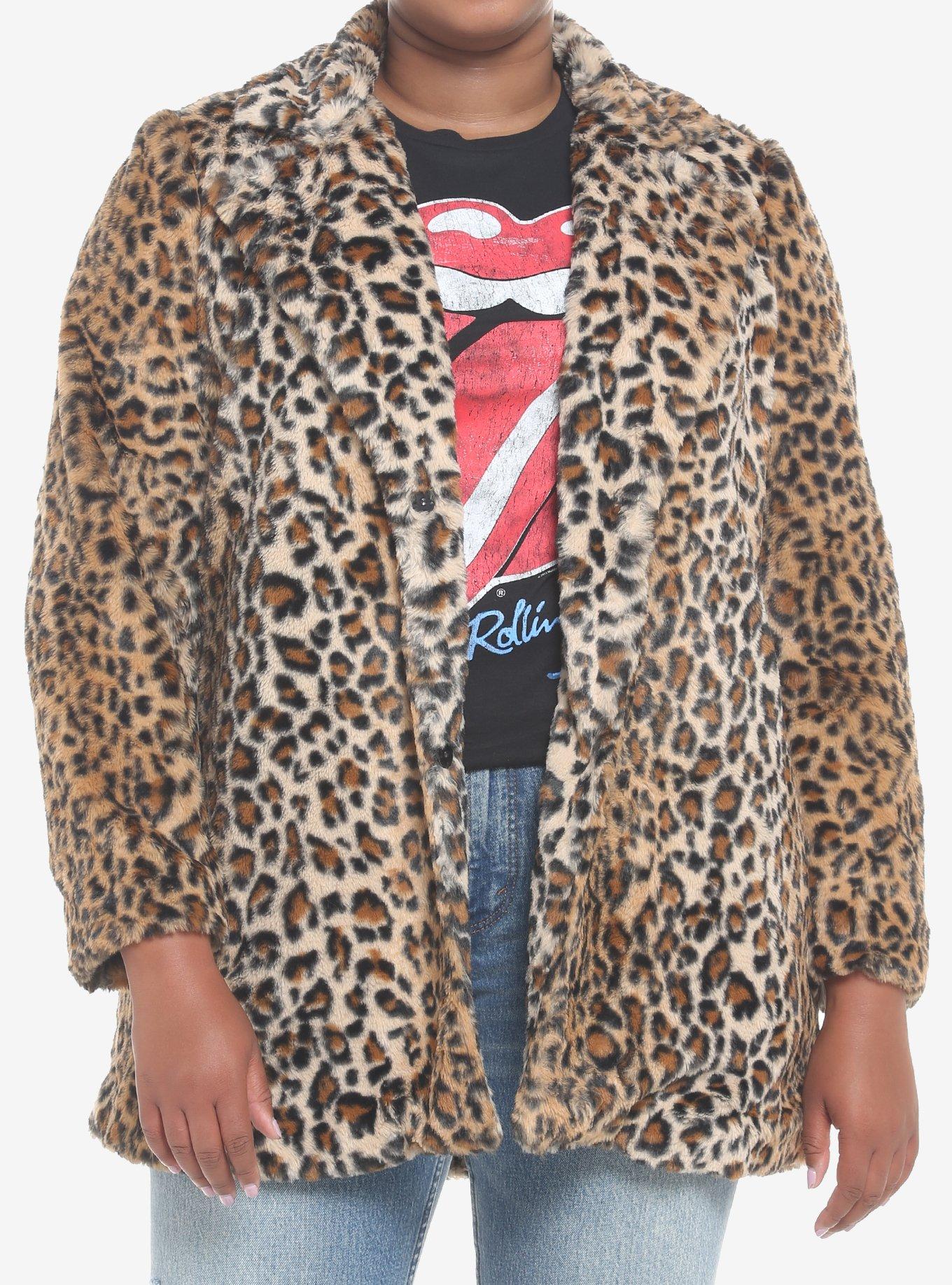 Faux fur leopard coat plus size hotsell