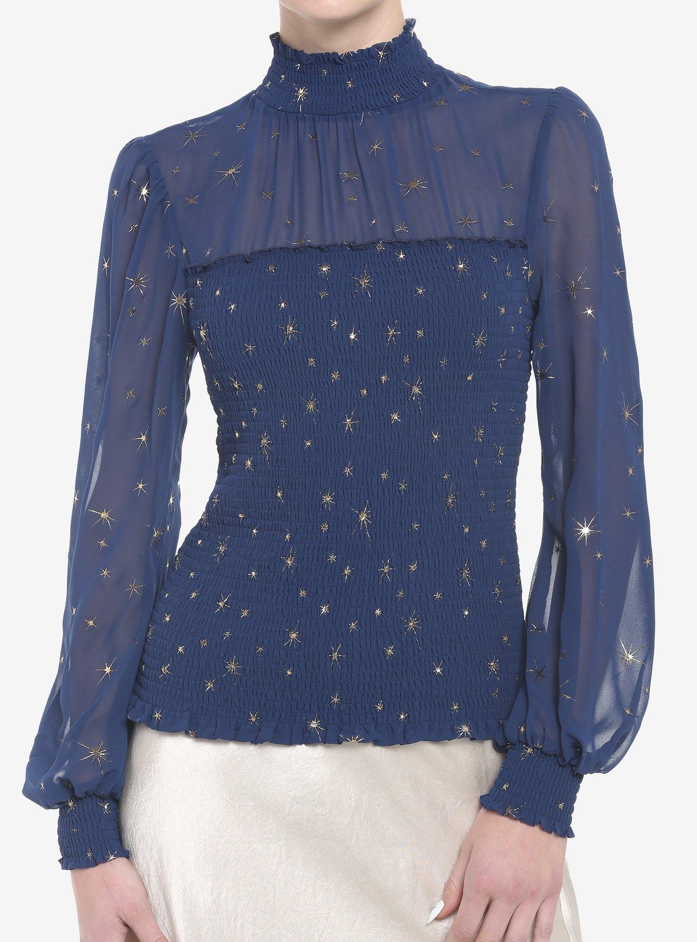 Her Universe Blue & Gold Star Mockneck Top, , hi-res