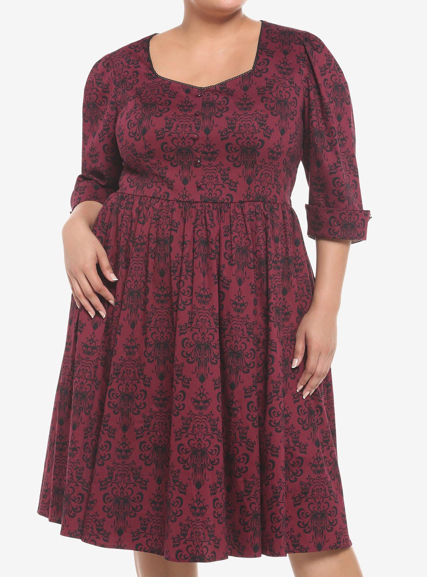 Her Universe Disney The Haunted Mansion Retro Dress Plus Size, BURGUNDY  BLACK, hi-res