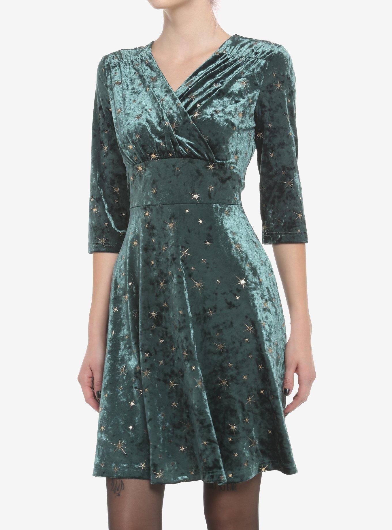 Her Universe Retro Star Velvet Dress, DARK GREEN, hi-res