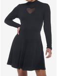 Black Heart Cutout Mock Neck Long-Sleeve Dress Plus Size, BLACK, hi-res