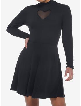 Black Heart Cutout Mock Neck Long-Sleeve Dress Plus Size, , hi-res
