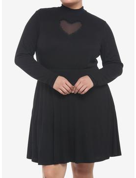 Black Heart Cutout Mock Neck Long-Sleeve Dress, , hi-res