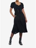 Black Puff Sleeve Corset Midi Dress, BLACK, hi-res
