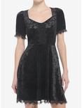 Black Crushed Velvet & Lace Mini Dress, BLACK, hi-res