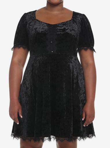 Black Crushed Velvet & Lace Mini Dress Plus Size | Hot Topic