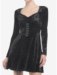 Black Crushed Velvet Hood-And-Eye Mini Dress, BLACK, hi-res