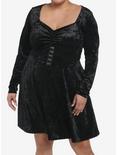 Black Crushed Velvet Hood-And-Eye Mini Dress Plus Size, BLACK, hi-res
