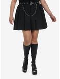 Black Front Chain & Grommet Belt Pleated Skirt Plus Size, BLACK, hi-res
