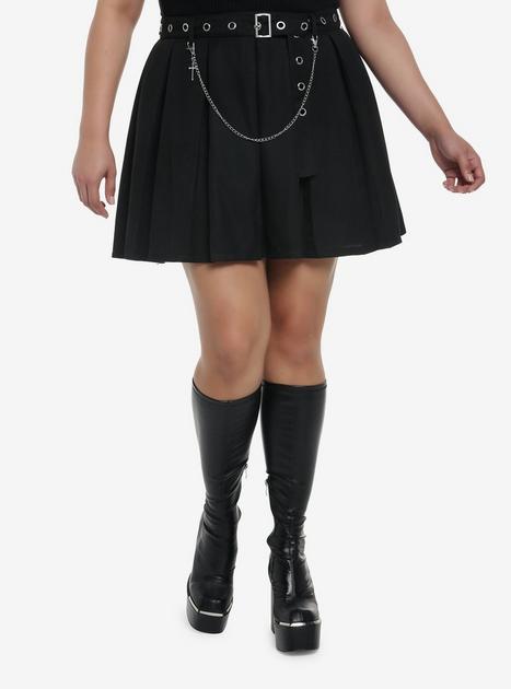 'Onyx' Black/Grey Grunge Chain Belt Pleated Skirt