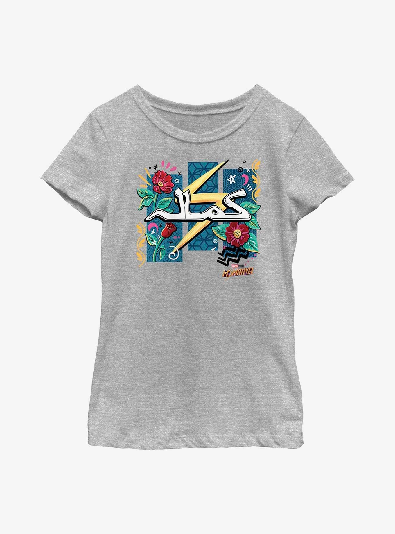 Marvel Ms. Marvel Flowers and Bolt Youth Girls T-Shirt, ATH HTR, hi-res view 1