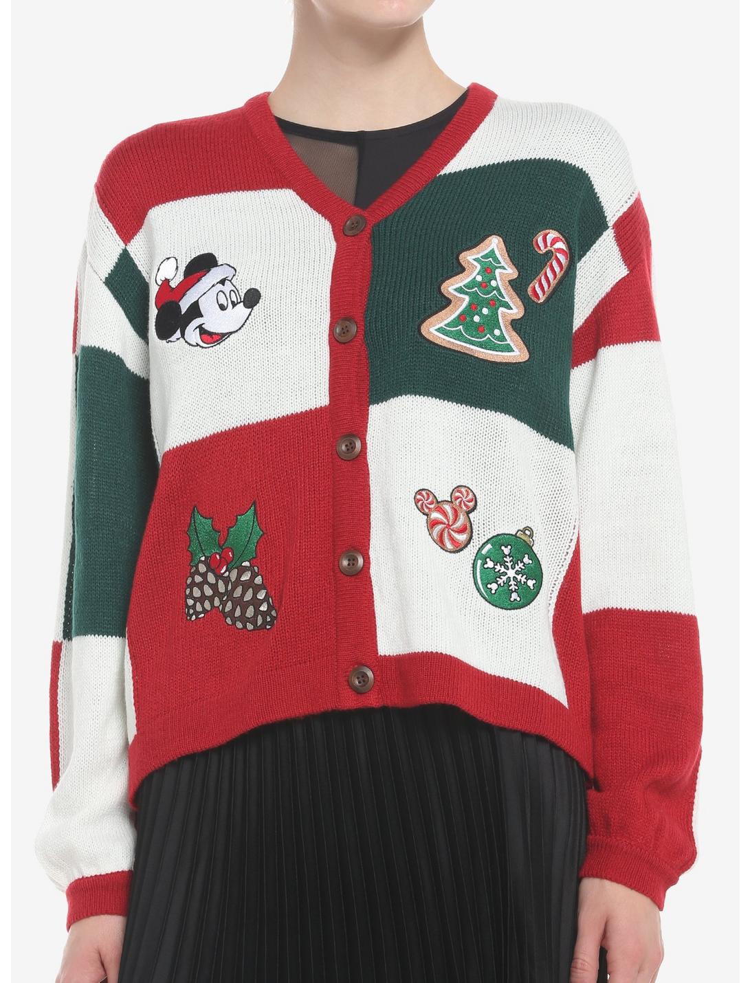 Her Universe Disney Holiday Mickey Mouse Patchwork Cardigan, MULTI, hi-res