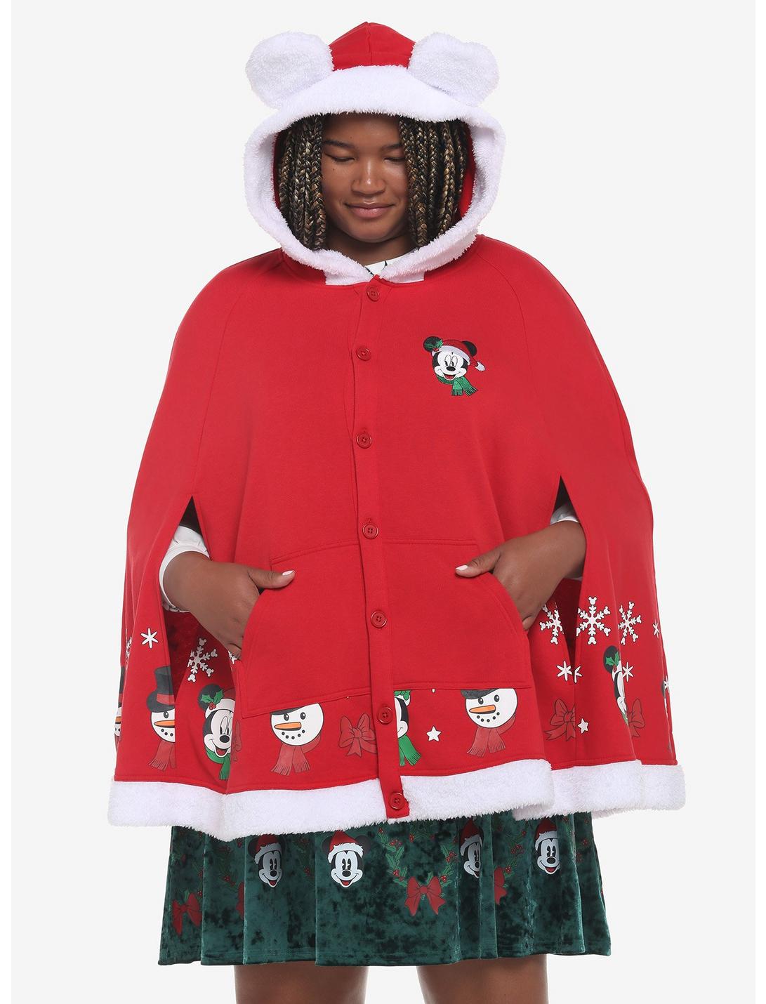 Her Universe Disney Holiday Mickey Mouse Hooded Cape Plus Size, RED  WHITE, hi-res