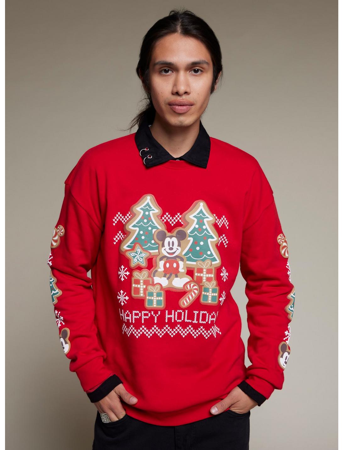 Our Universe Disney Holiday Mickey Mouse Gingerbread Sweatshirt, RED, hi-res