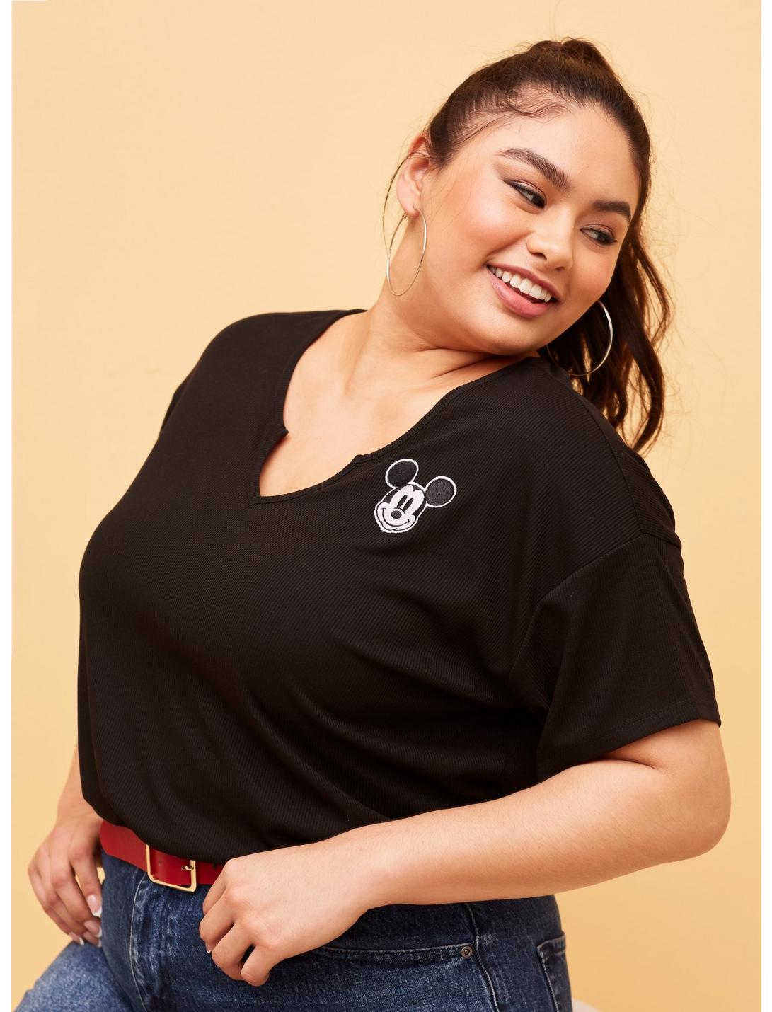 Her Universe Disney Mickey Mouse Ribbed V-Neck Top Plus Size, BLACK, hi-res