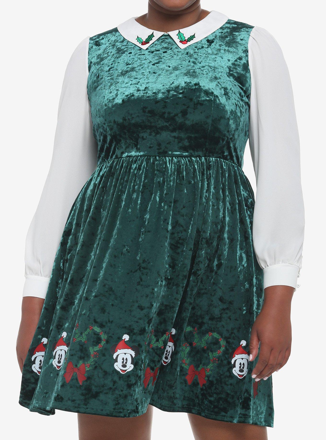 Her Universe Disney Holiday Velvet Long-Sleeve Dress Plus Size, DARK GREEN, hi-res