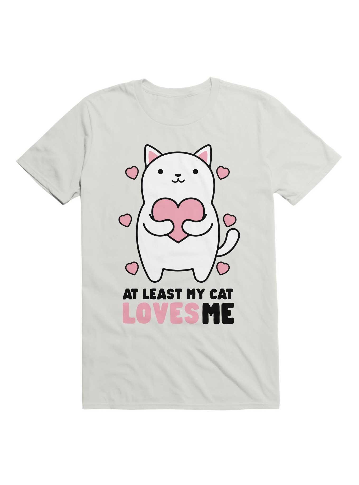 Kawaii At Least My Cat Loves Me T-Shirt, WHITE, hi-res