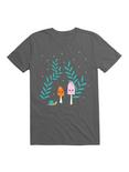 Kawaii Mushrooms In The Forest With Snail T-Shirt, CHARCOAL, hi-res