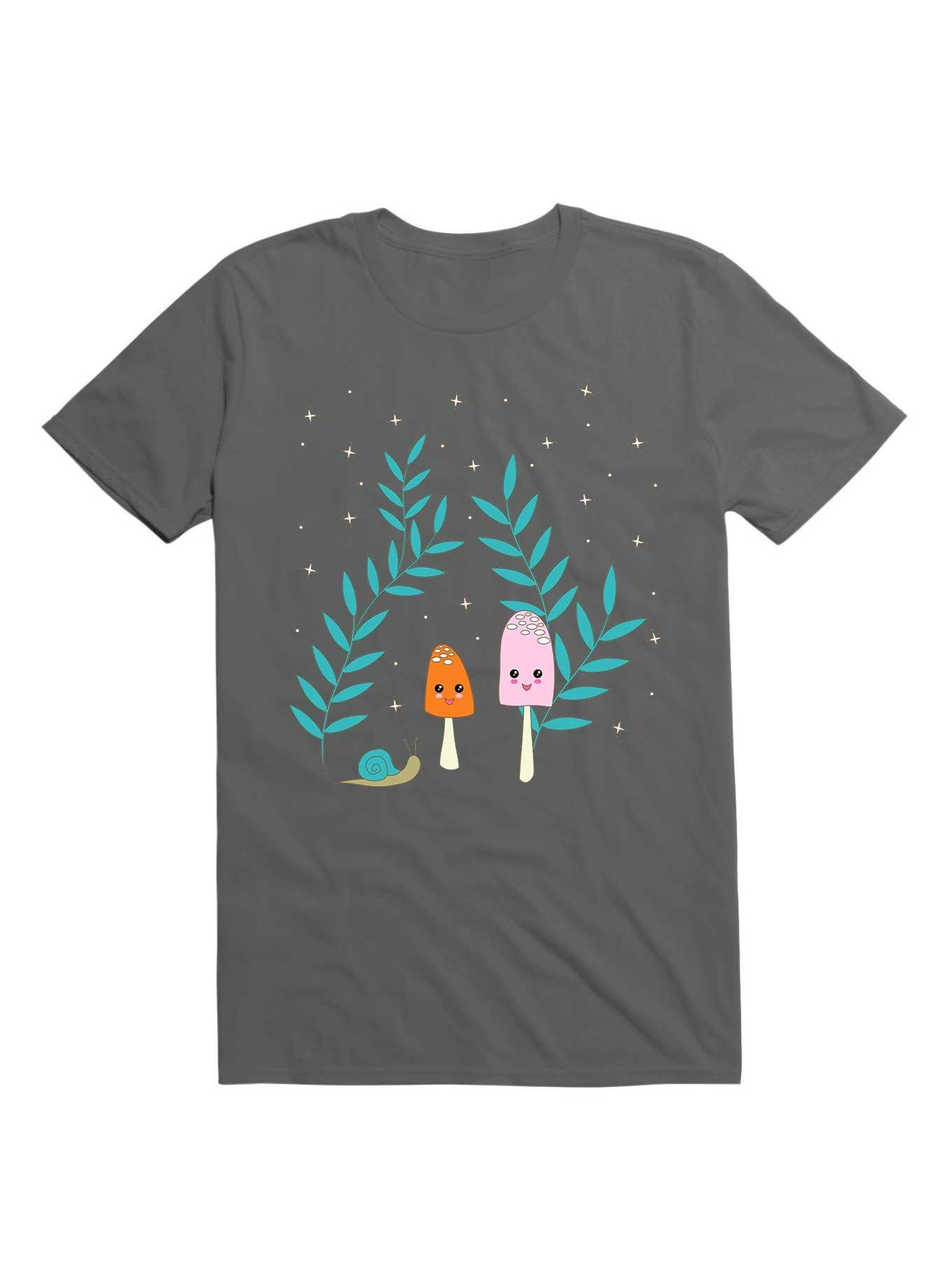 Kawaii Mushrooms In The Forest With Snail T-Shirt, CHARCOAL, hi-res