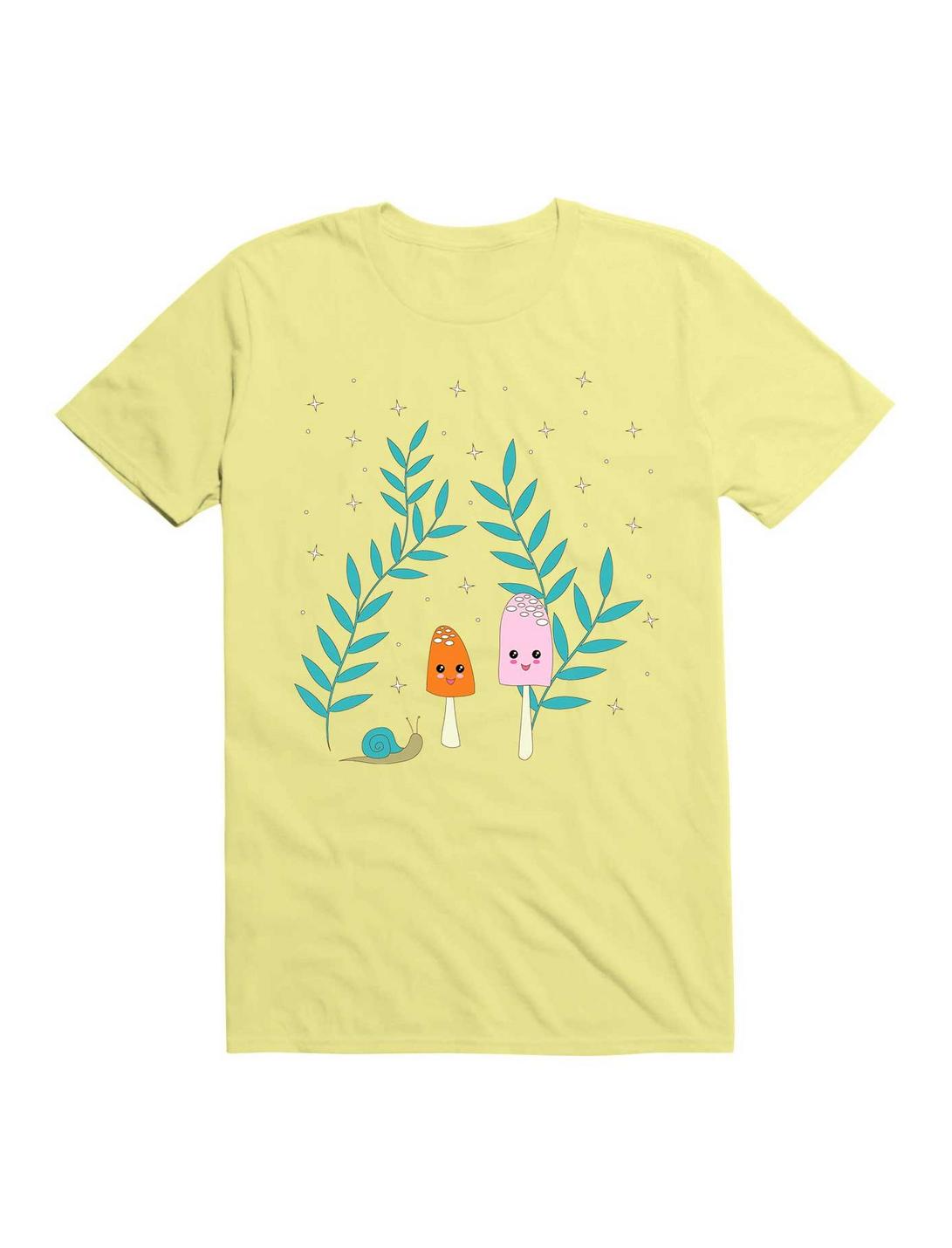 Kawaii Mushrooms In The Forest With Snail T-Shirt, CORN SILK, hi-res