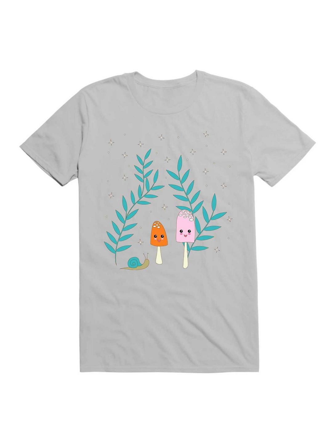 Kawaii Mushrooms In The Forest With Snail T-Shirt, ICE GREY, hi-res