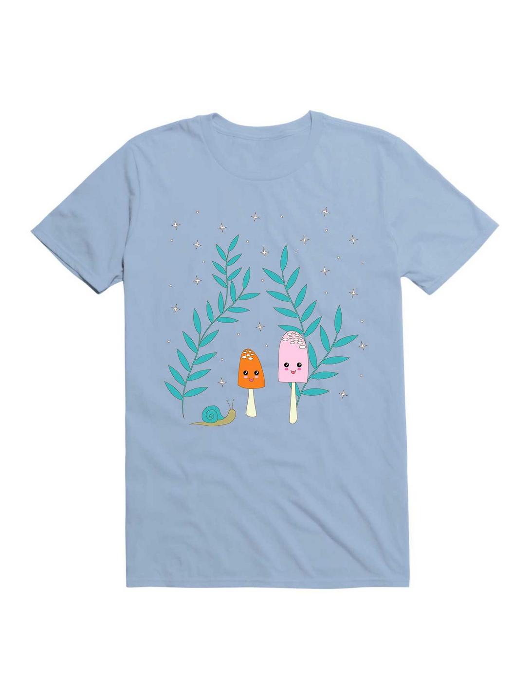 Kawaii Mushrooms In The Forest With Snail T-Shirt, LIGHT BLUE, hi-res