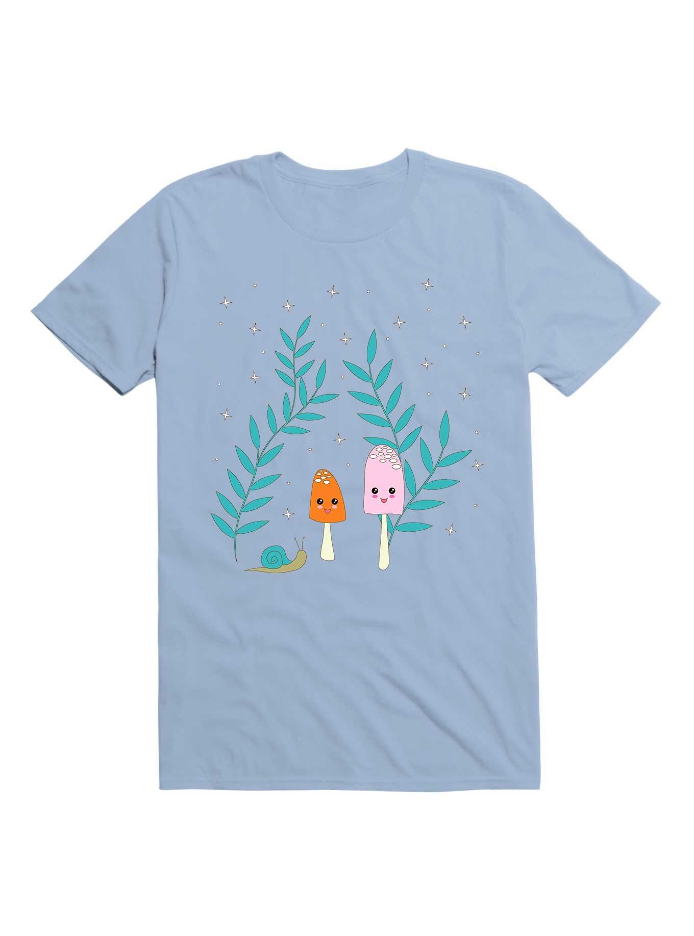Kawaii Mushrooms In The Forest With Snail T-Shirt, LIGHT BLUE, hi-res