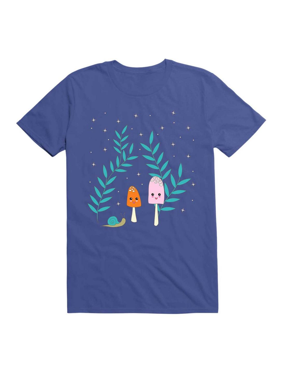 Kawaii Mushrooms In The Forest With Snail T-Shirt, ROYAL, hi-res